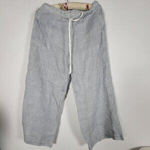 Hard Tail Forever Womens Striped Wide-Leg Drawstring Pants Medium Blue/White